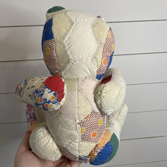 Vintage Handmade Patchwork Quilt Teddy Bear 10" Quilts Unlimited Floral Nursery - Picture 6 of 10